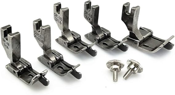 5Size/Set Industrial Sewing Machine Hinged Presser Foot with Right Guide #SP-18 1/16"+1/8"+3/16"+1/4"+1/2" with 2 Screws for Brother Juki Singer Single Needle Sewing Machine