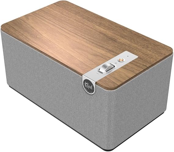 Klipsch The Three Plus Phono Bluetooth Speaker Walnut 2.1 system with Bluetooth 5.3 phono/RCA USB-C optical input app control and walnut wood veneer.