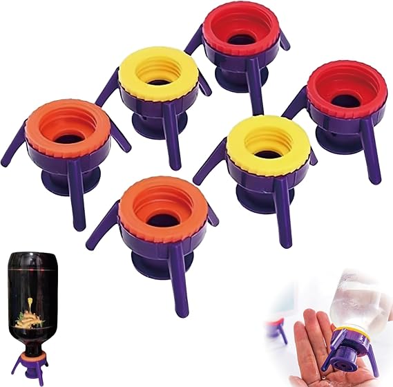 6Pcs Upside Down Glasses, Reusable Milk Bottle Tops and Bottle Emptying Caps, Sauce Bottle Up Dispenser and Shower Gel Dispenser, No Waste Cap for Kitchen Bathroom and Laundry Room