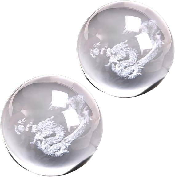 2 Pcs Baoding Balls for Hand Therapy Chinese Health Exercise Stress Balls Dragon Crystals Balls for Hand Massage,Stress Relief and Exercise Massage Tools (1.58inch Dragon Balls)