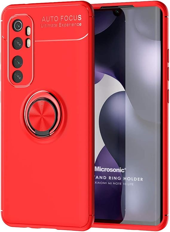 Microsonic Xiaomi Mi Note 10 Lite için Kılıf Kickstand Ring Holder Kırmızı [Mi Note 10 Lite ile Uyumlu Kılıf - Kırmızı]