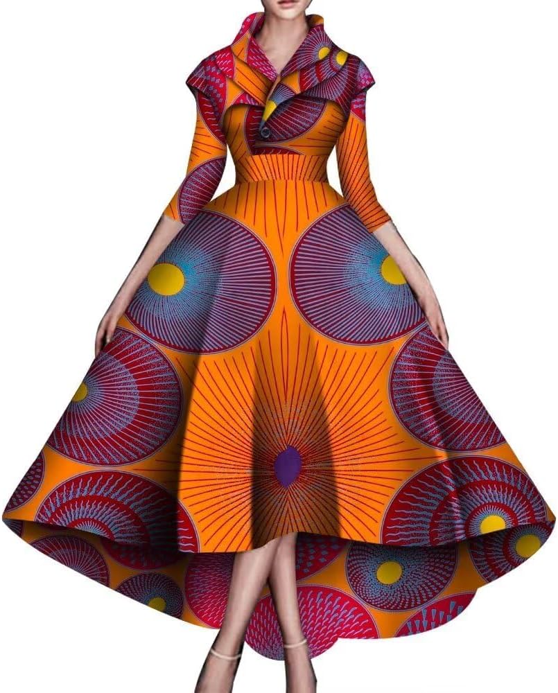 African Dresses for Women A-line Floor-Length Dress Traditional Ankara Kente Print Evening Dress