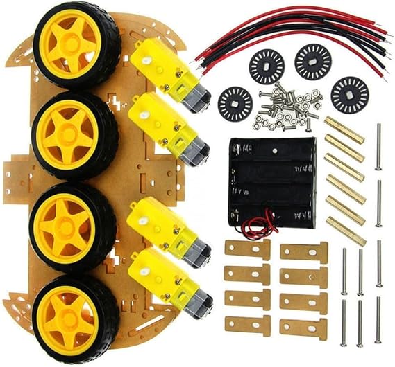 DIY 4WD for Smart Robot Car Chassis Kit with Tachometer Encoders, ABS and Metal Four-Wheel Platform Compatible for Arduino for Educational Robotics and Programming