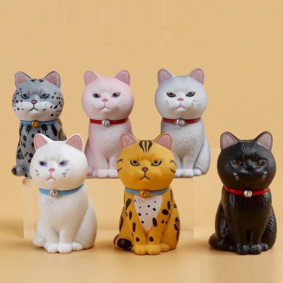 Mini Cat Figures Decoration, 6 Pieces Sitting Kitten Set, Cat Tom Cat Miniature Cat Statue Animal Ornaments Micro Landscape Car Table Garden Aquarium Cake Decoration (6 Sitting Cats)