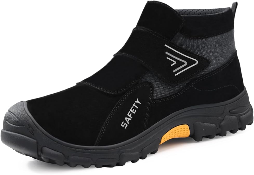 LAoutun Safety Boots Men Slip on Work Shoes CE Certified Steel Toe Cap Boot