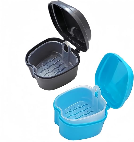 Dental Case Denture Box with Flushable Basket,2 Pcs Retainer Case