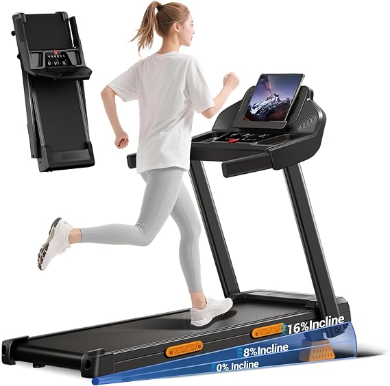 Folding Treadmill with 16% Incline, Under Desk Walking Pad for Home Office, 10KM/H, 2.5HP Quiet Motor Portable Running Machine with Remote & LED Display, 136KG Capacity
