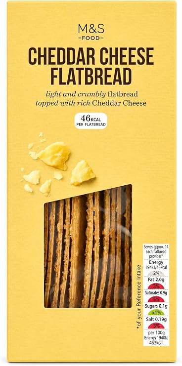 M&S Cheddar Cheese Flatbread 140g Crispy Baked Cheese Crackers Savoury Snack for Cheese Boards & Dips
