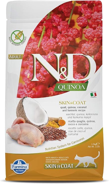 Farmina Pet Foods N&D Quinoa Tahılsız Kedi Maması, Skin & Coat Bıldırcın 1.5 kg