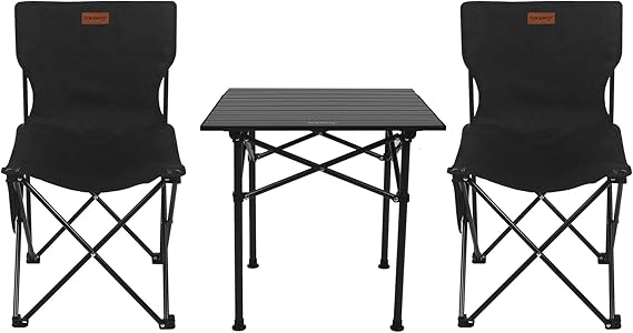 Rainberg Foldable Camping Table Set with 2 Chair, Outdoor Indoor Use for BBQ, Picnic, Garden Parties, Foldable Portable Design. (Small Table with 2 Chairs, Black)