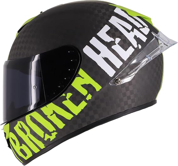 Broken Head BeProud Race Pro Carbon Green Racing Full Face Helmet with Two Visors (Black + Clear)