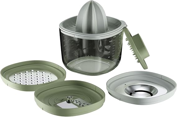 BergHOFF Home Kitchen Aid - 6 in 1 - Measuring Cup Egg Separator Kitchen Grater Spiral Cutter Lemon Press & Finger Protection - Kitchen Aid Set Egg Yolk Separator Stainless Steel Cheese Grater Veggie Spiralizer Handheld Citrus Juicer Lemon Squeezer Finger Guard