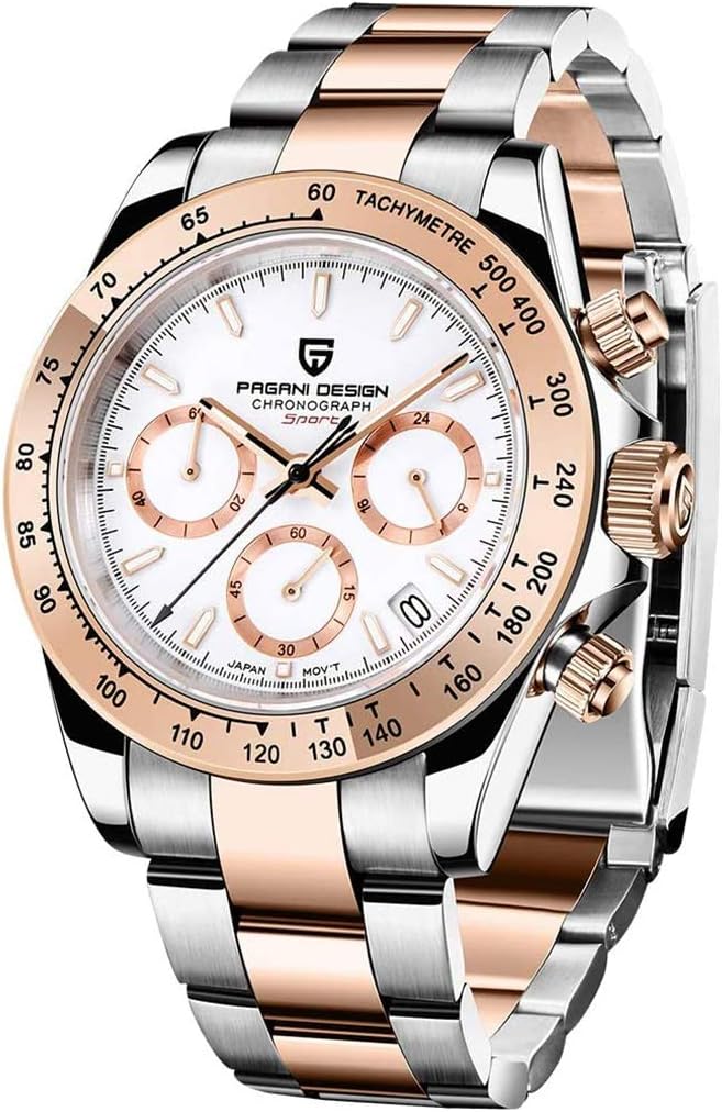 Pagani Design Classic Men's Quartz Watch Japan VK63 Movement Ceramic Bezel Stainless Steel Waterproof Business Sport Chronograph Date