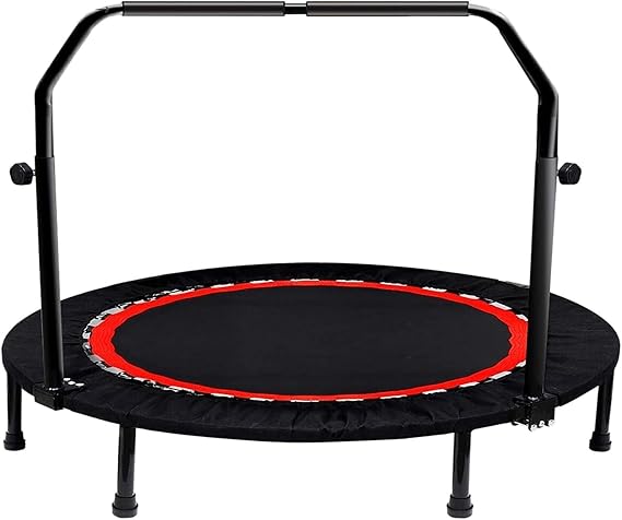 Foldable Mini Exercise Trampoline & Adjustable Handle (40 inch Round Black)