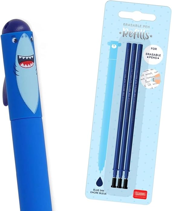 GETINSTYLE SHOP Bundle – Shark Erasable Gel Pen Blue Ink & 3 Refills Blue