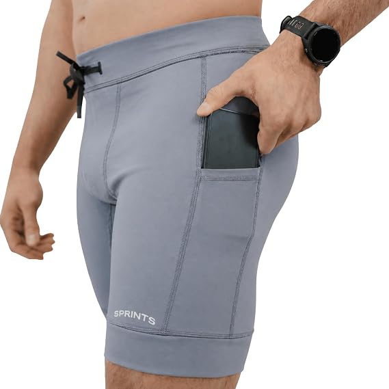 Sprints メンズ Flexion 8インチ 圧縮ショーツ ポケットとドローコード付き