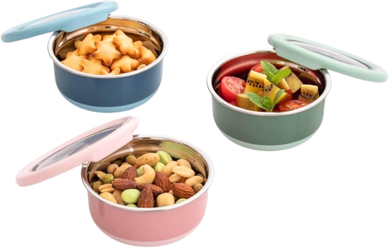 Lille Home 220ml Dressing Containers for Condiments, Salad Dressing, Dips, Stainless Steel Dipping Sauce Cups, Mini Food Storage with Lid, Set of Three, Leakproof, BPA Free Color