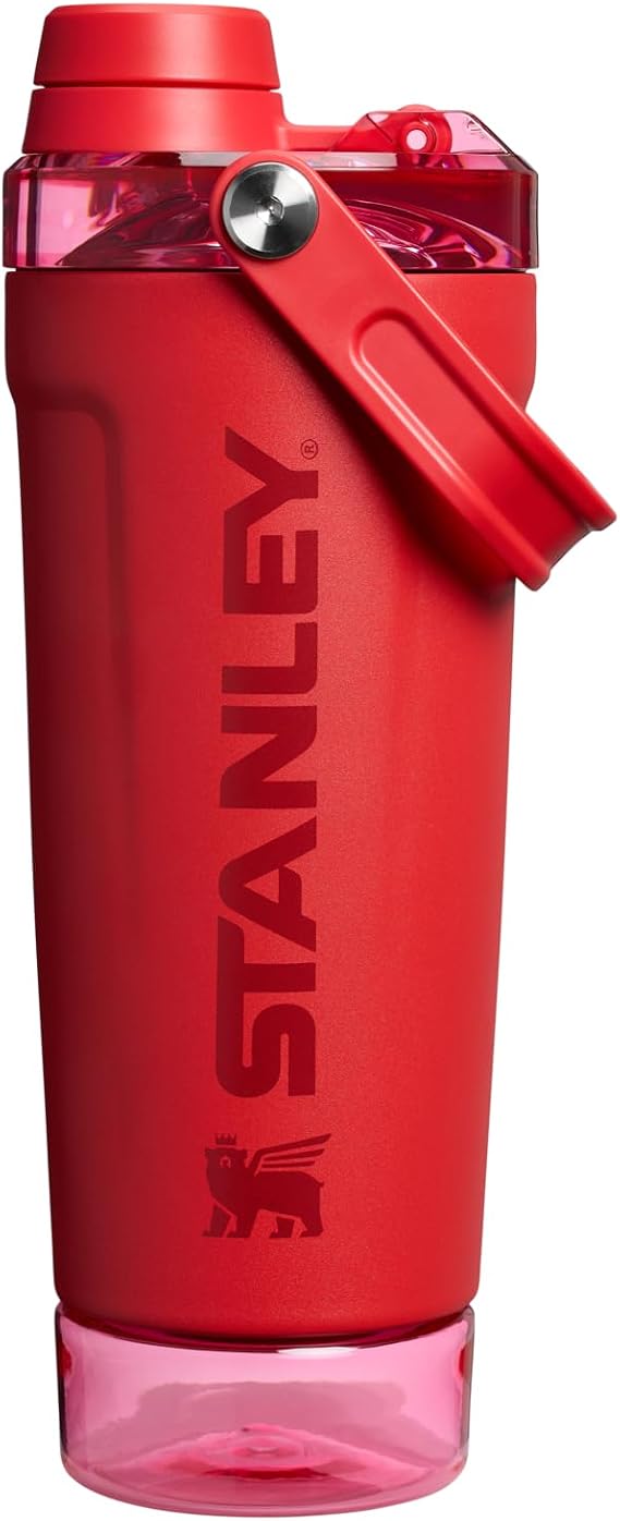 Stanley Activate Vacuum Insulated Shaker Bottle - Stainless Steel Leak Proof - Bottom Storage & Screw Top Lid, Protein Shakes and Pre-Workout Powder, BPA Free, Chili Red