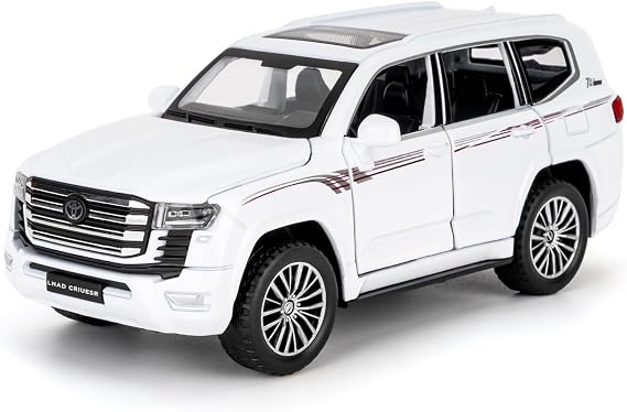 1:32 Scale Diecast SUV Model Compatible with Land Cruiser LC300, Zinc Alloy Pull Back Off-Road Vehicle with Light & Sound, Birthday Gift for Kids Boys Girls & Adult, White