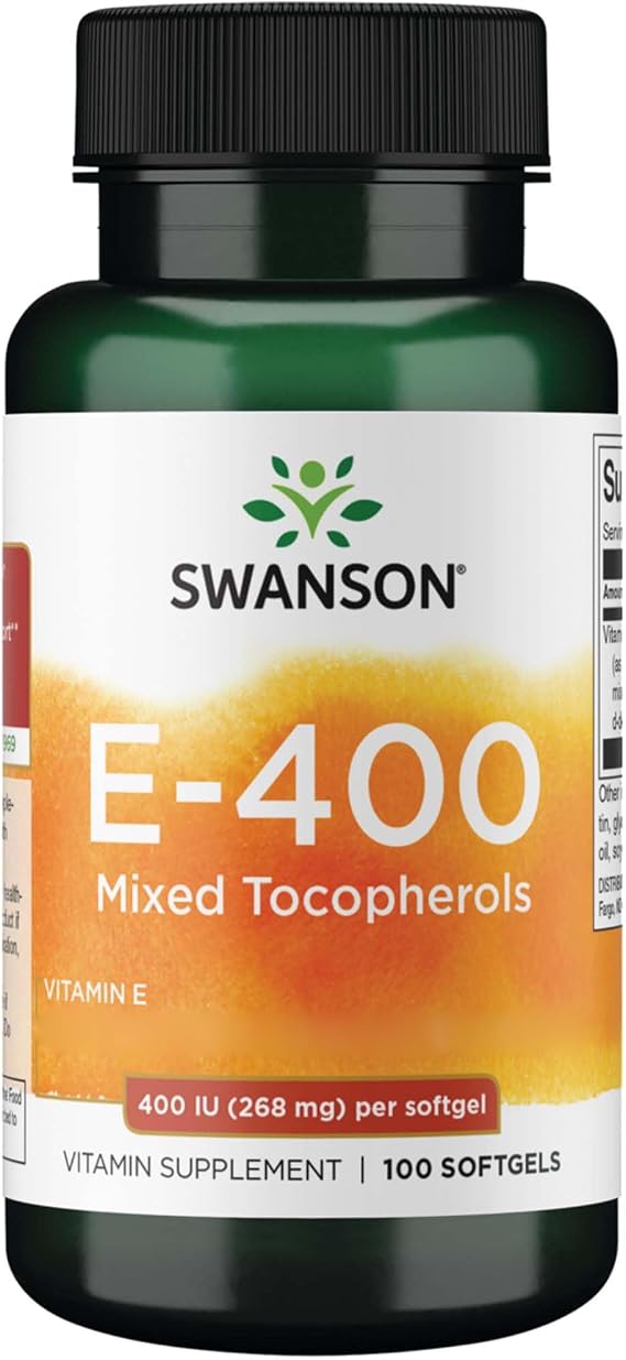 Swanson, E-400 Mixed Tocopherols, High-Dose Vitamin E, 400IU, 100 Softgels, Gluten-Free, GMO-Free