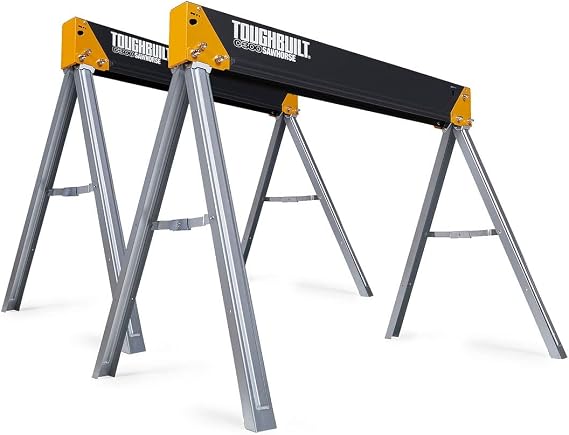 ToughBuilt - Folding Sawhorse/Jobsite Table - Sturdy, Durable, Lightweight, Heavy-Duty, 100% High Grade Steel, 1100lb Capacity, Easy Carry Handle - (TB-C300-2-UK) - 2 Pack