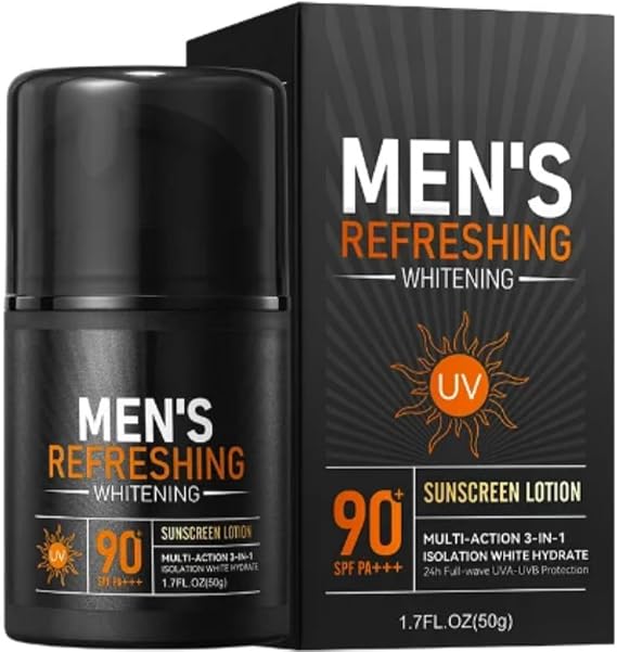 Men's Refreshing Whitening Sunscreen Lotion, SPF 90 PA+++, Multi-Action 3-in-1, UV Protection, 50g