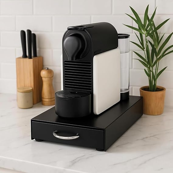 Black 5 Compartment Capsule Coffee Stand with Drawers