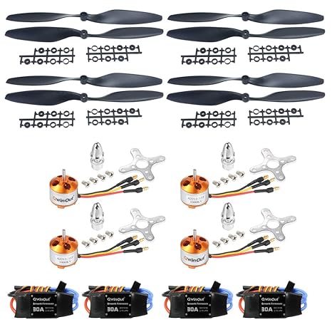 QWinOut A2212 1000KV Outrunner Motor + 30A ESC + 1045 Prop Propeller for F450 F500 F550 DIY Drone Kit (4 Set)