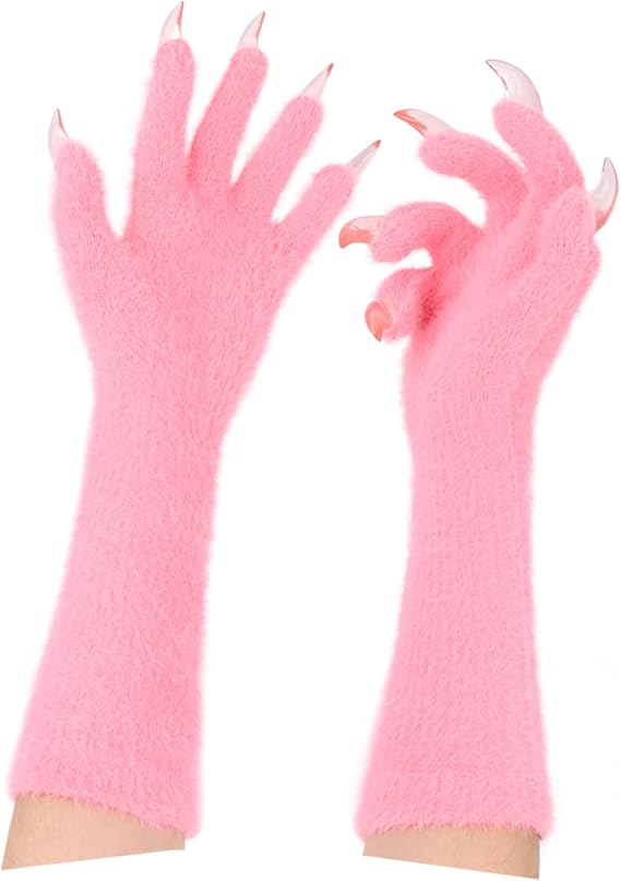 BININBOX Long Plush Claw Soft Gloves, Halloween Costume 5 Colours