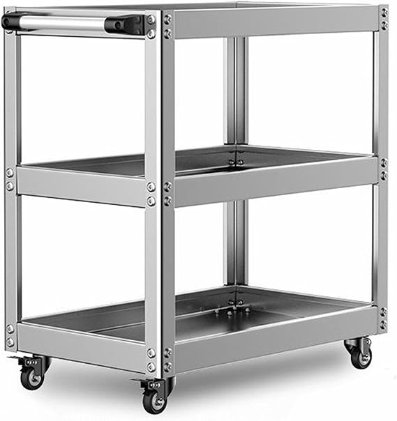 Araba, Rolling Tool Organizer, Tekerlekler ile 2 Katmanlı Paslanmaz Çelik Depolama Arabası, Garaj ve Stüdyo Mobil İş İstasyonu, Araçlar ve Aksesuarlar için Dayanıklı Yardımcı Arabası