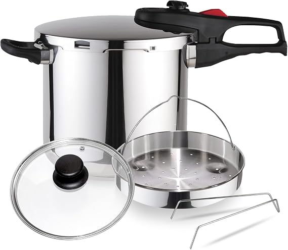 Magefesa Practika Plus – Exclusive Pack 7.5 L Express Pot + Basket + Glass Lid, Stainless Steel 18/10, Pressure Sensor, Induction
