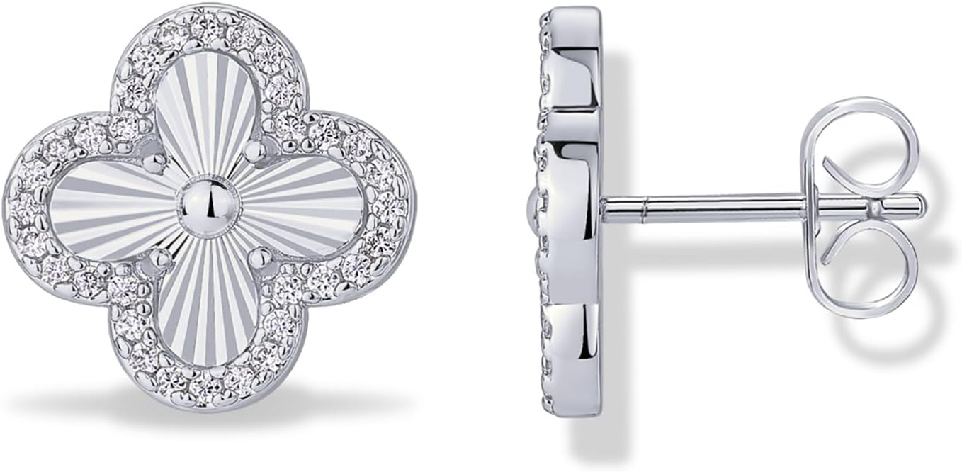 PAVOI クローバー スタッドピアス 女性用 14Kゴールドメッキ キュービックジルコニア, Medium, 金属, キュービックジルコニア