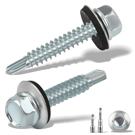 70PCS 4.8x35 mm Self Drilling Screws for Metal Roofing with Rubber Washers and 2 M8 Hex Socket Tech Screws, Zinc Corrugated Roof Fixings for Tin Roof