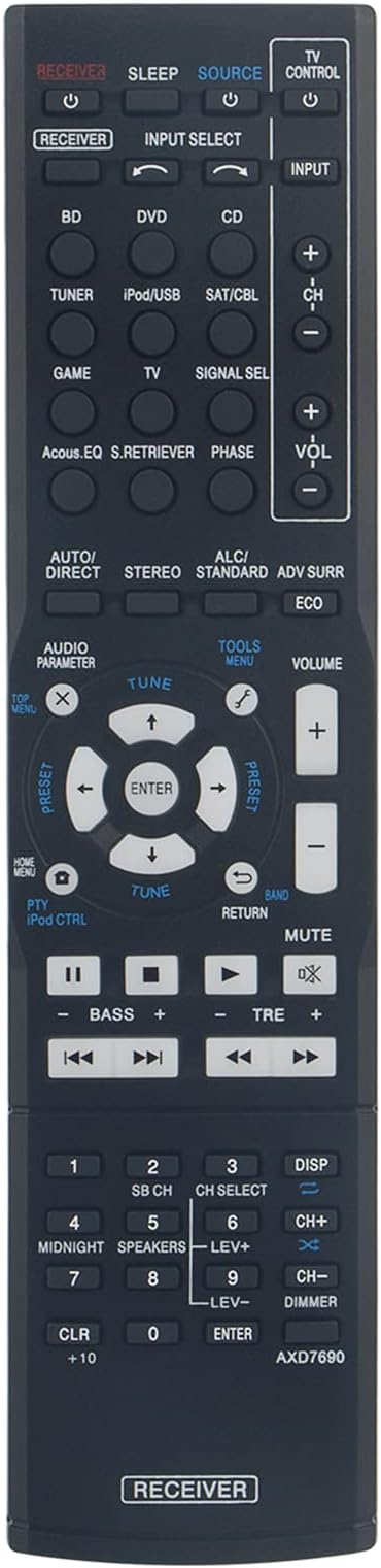 New AXD7690 Replace Remote Control - VINABTY AXD7690 AV Receiver Remote Control Replacement for PIONEER Receiver AXD7690 VSX-1016V-K VSX-1124-K Remote Controller