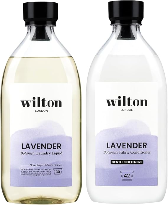 Wilton London Eco Friendly Lavender Laundry Bundle - 1 x 1 Litre Non Bio Laundry Liquid (28 Washes) and 1 x 1 Litre Fabric Conditioner (40 Washes)