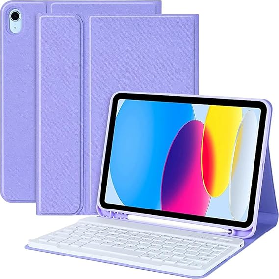 Apple iPad 9. Nesil 10.2" 2021 ile uyumlu Kılıf Kablosuz Klavyeli Case Mobax A2602 A2603 A2604 A2605 Lila