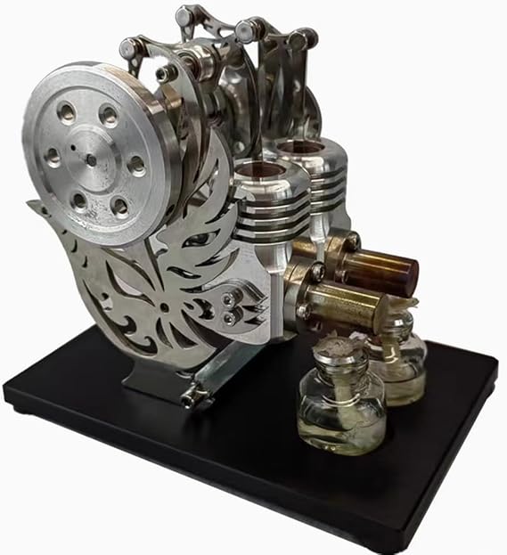 Stirling Engine Model That Works, Pigeon-Style Dual-Cylinder Dual-Piston Hot Air Stirling Engine Model, Physics Science Education Kit for Adults