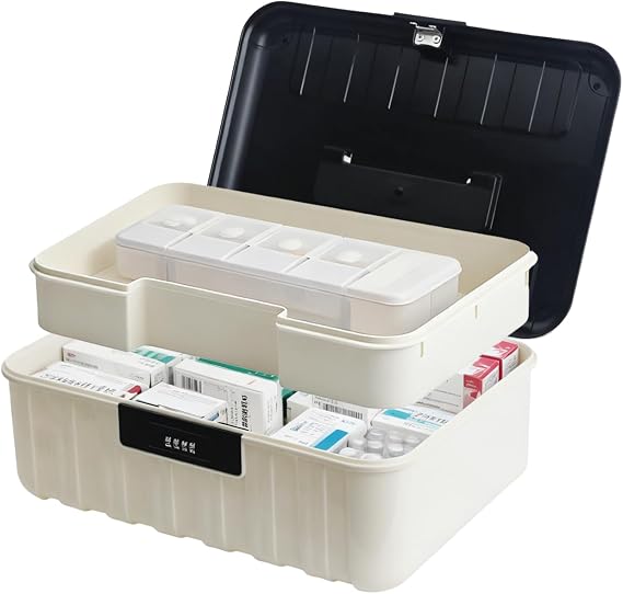 Lockable Storage Container Bin, 4.2 Gallon Capacity Medication Lock Box with Code, Integrated Combination Lock, Usable As Item Organizer Office Home Personal Item Storage(Whiite&Black)