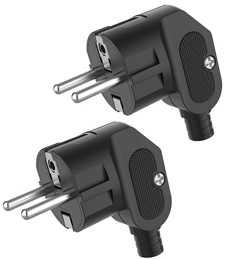 Angled Plug 2 Schuko Plug for 8-10 mm Cable European Socket 250 V (16 A) Grounding Contact Plug, Professional Socket with Screwdriver, Contact Plug