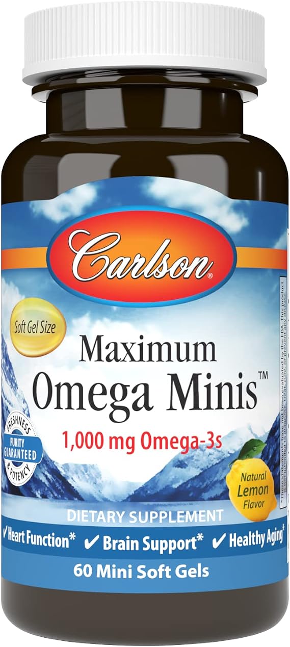 Carlson Maximum Omega Minis, Mini Soft Gels, 1,000 mg Omega-3s, 60 + 20 Soft Gels
