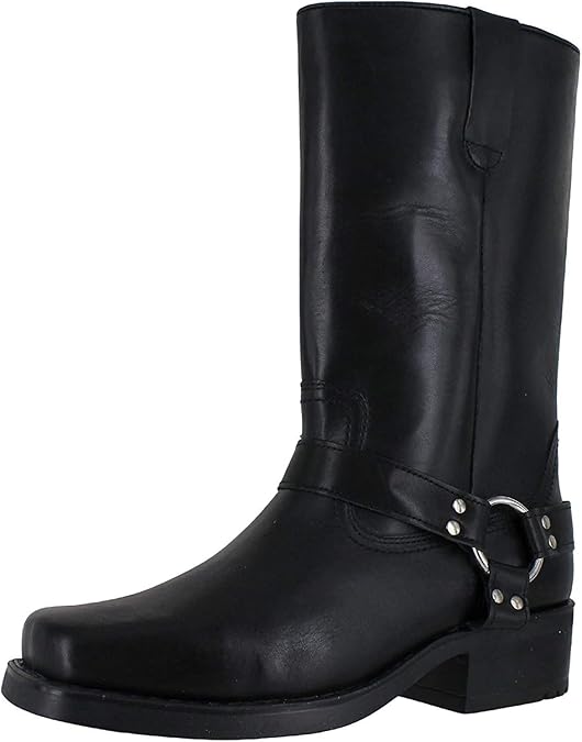 Gringos Men's Black Engineer Boots, Pull-On Western Buckle Biker Boots