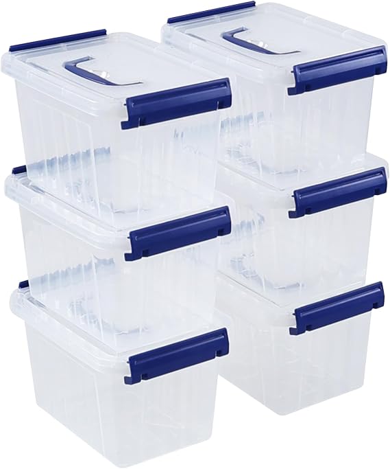 3L Storage Boxes with Lids Set of 6, Plastic Clear Stackable Storage Box, Multipurpose Storage Tubs For Home, Office
