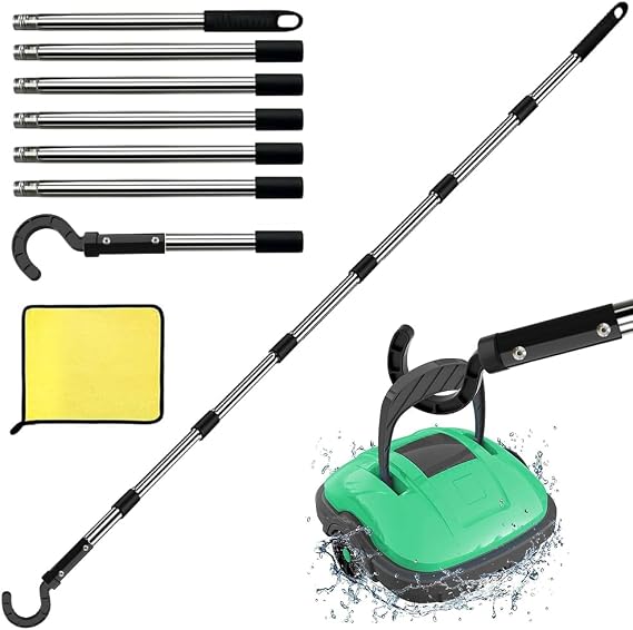 Pool Robot Hooks with Telescopic Pole 255cm, Pool Vacuum Sweeper Hooks, Pool Vacuum Grip Hook, Hooks for All Robotic Pool Cleaners (Black/255)