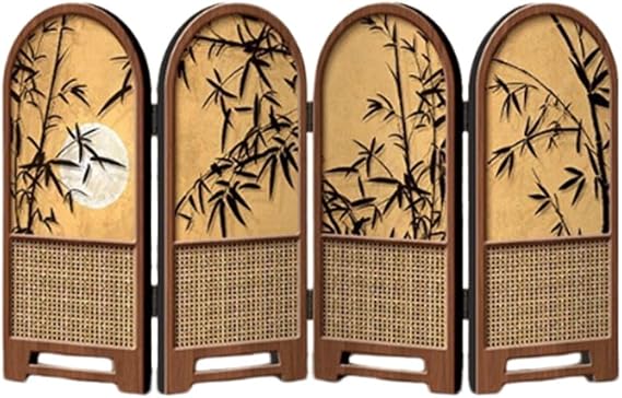 HiyyFloy Mini Folding Screen Decorative Small Desktop Panel with Bamboo Patterns Oriental Folding Divider for Home Office