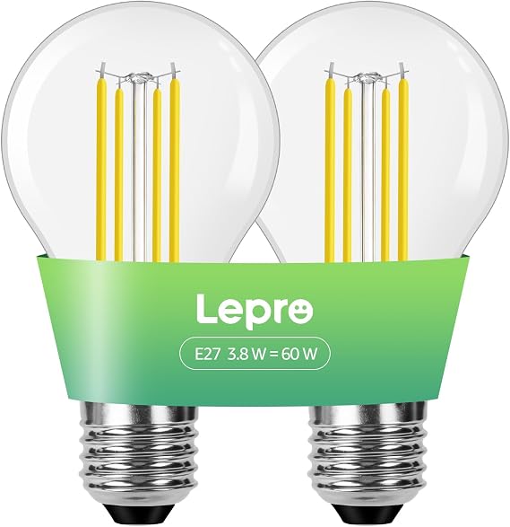 Lepro E27 Screw Bulb A-Rated, 3.8W = 60W, 806lm, 2700K Warm White,Pack of 2 [Energy Class A]