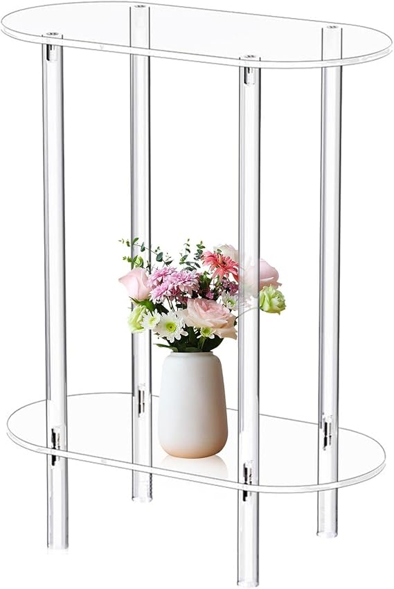 Acrylic Side Table - 40x20x50cm Side End Drink Table, Long Lasting Acrylic Small Oval Side Table | 2-Tier Transparent Drink Table, Clear End Table for Living Room, Bedroom, Bathroom, Hallway