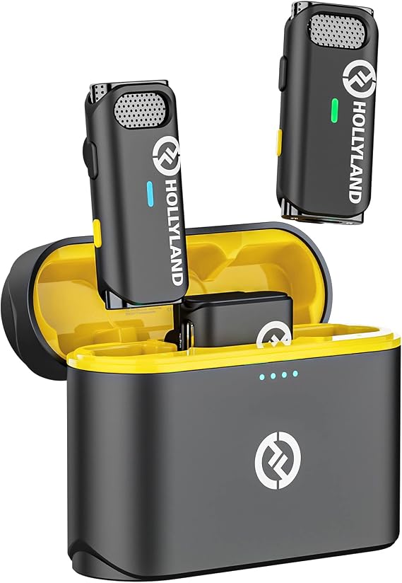 HollyView Hollyland Lark M1 kablosuz yaka mikrofonu, aktif gürültü azaltma, 200 m menzil, 8 saat pil ömrü, ultra mini taşınabilir, kablosuz takmalı mikrofon, DSLR kamera, iPhone, Android PC için (siyah)