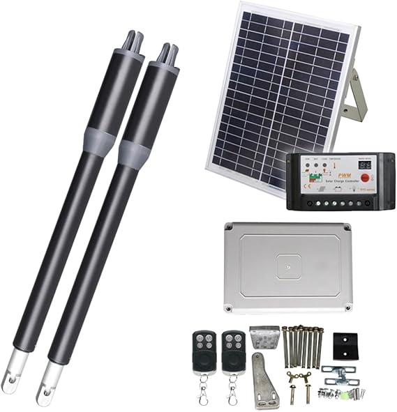 Electric Gate Opener Kit, 200KG Solar Energy Automatic Swing Gate Opener Drive with Remote Control Electric DC Single Linear Swing Door Motor Operator