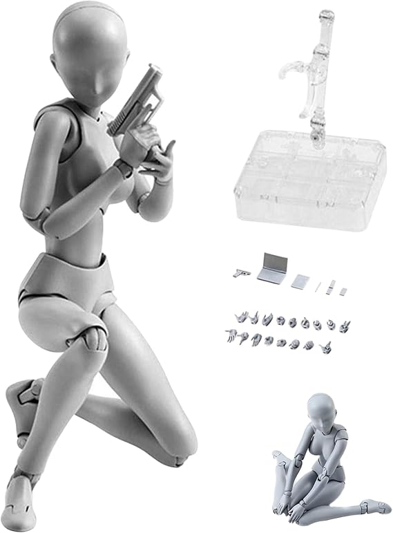 PVC Lightweight Mini Action Figure with Movable Gestures, Body-Chan Set with Pedestal Support for Sketching, Painting, Drawing, Model Stand, Female