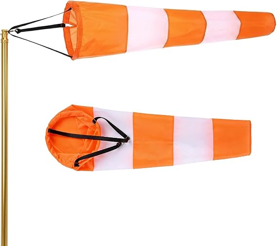 Heavy Duty Wind Sock for Direction, Windsock with Reflective Belt (0.8m Orange & White), Wind Socks Outdoor Highly Visible, UV & Fade Proof, Waterproof for Farm, Airport, or Home Garden